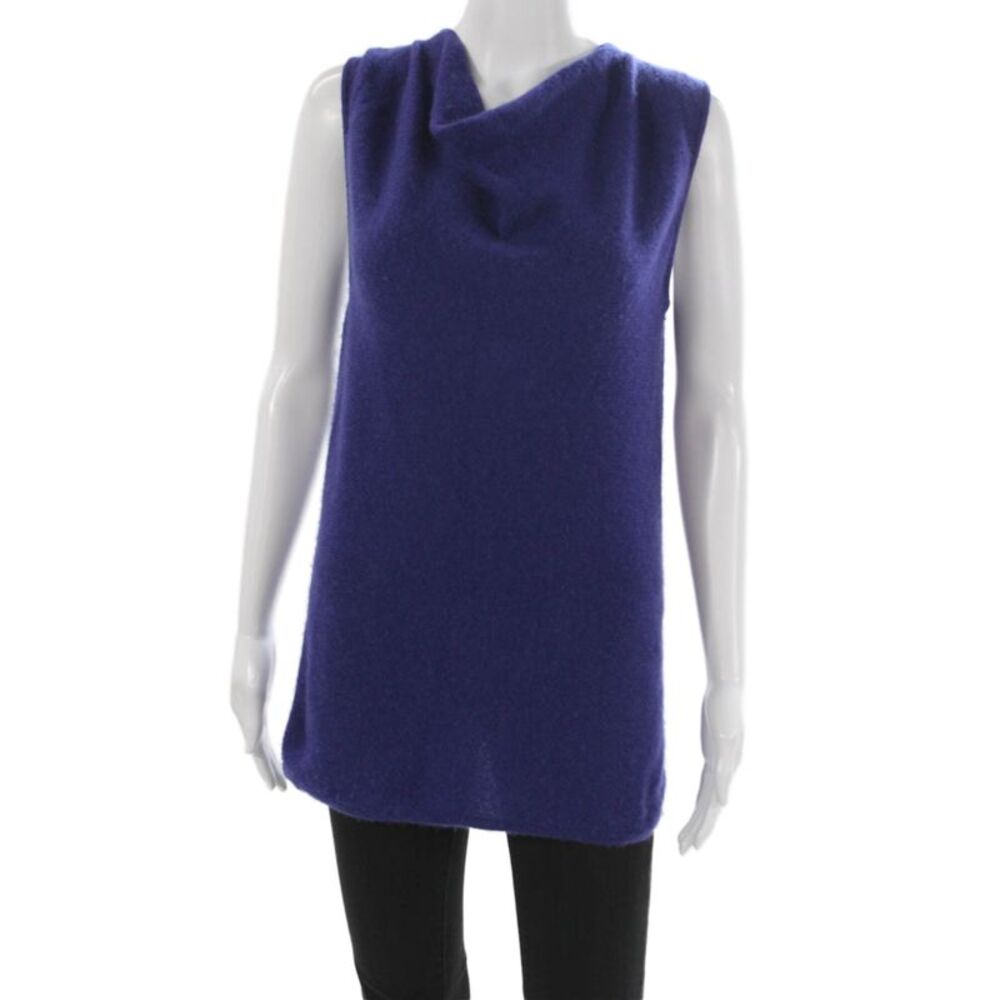 Kinross Cashmere Women Tunic Purple Cowl Neck Sleeveless Size M